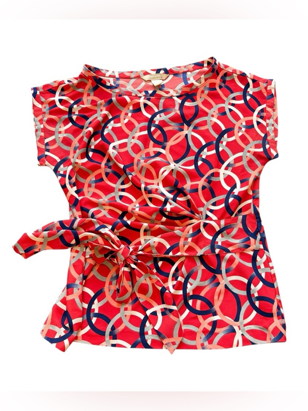 Banana Republic Red Geometric Tie-Waist Blouse Office Siren Summer Workwear SP